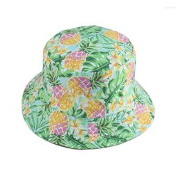 Berets 2023 Summer Sun Hats Reversible Pineapple Print Bucket Hat Panama Fisherman Fashion Hip Hop Gorros