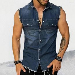 Men's Jackets Fashion Denim Jacket Single-breasted 3D Cutting Men Vest Cardigan Anti-pilling Coat Daily Clothing