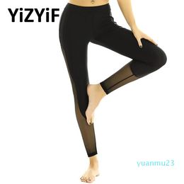 Yoga Outfits Women Pants Dance Leggings High Waist Mesh Spliced Side Bottom Stretchy Skinny Gymnastics Workout For