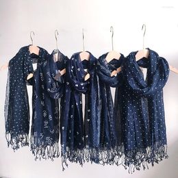 Scarves Japanese Style Pure Linen Scarf Long Women's Shawl Retro Flower Spot Printed Lady's Shawls