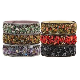 Chain Gemstone Crystal Bangle Cuff Bracelet Handmade Wrap Wide Wristband Leather For Women Drop Delivery Jewellery Bracelets Dhbfe