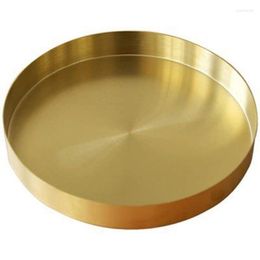 Jewelry Pouches Round Gold Tray Metal Decorative Makeup Organizer For Vanity Bathroom Dress Matte Brass Finish 4.9 Inch