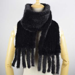 Hand Knitted Mink Hair Scarf Genuine Mink Hair Neck Warmer for Women Fashion Real Fur Scarf with Fringes249K