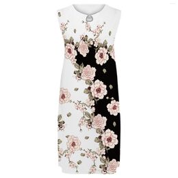 Casual Dresses Dress Ladies Loose Sleeveless Printed Midi Romper With Pockets And Shorts Womens Work Business