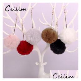 Dangle Chandelier Korean Sweet Pink Plush Ball Earrings Imitation Rabbit Fur Soft Lovely Gold Metal Earring Pom Cute Stud Drop Del Dhoda