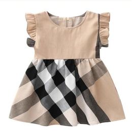 Fashion Girl Dress Summer Kids Clothes Toddler Baby Dresses Flying Sleeve Plaid O-neck A-line Skirts Children Designers Cloting