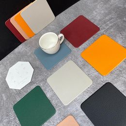 Table Mats 1Pc Square Heat Resistant Faux Leather Mat Drink Cup Coasters Non-Slip Pot Holder Placemat Waterproof Universal