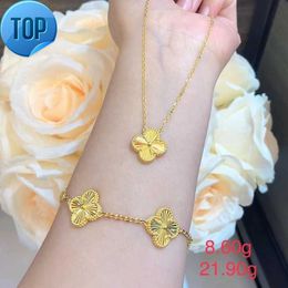 Pulseira de corrente de ouro pura de 24k com conjunto de colar de colar jóias de pulseira de ouro real de dubai com colar para mulheres