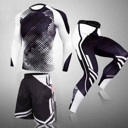 Men's Tracksuits 3 Pieces Men Compression Sets Running Quick Dry Long Sleeve Shirts Gym Leggings Men Pants Fitness Basketball Workout Sports Suit 230609