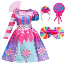 Girl's Dresses Girls Birthday Lollipop Fantasy Dress Children Carnival Rainbow Candy Costume Princess Party Frock The Festival of Purim 230609