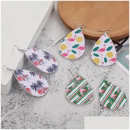 Charm Colorf Fashion Flamingo Leaves Leopard Print Pu Leather Earrings For Women Personality Earring Water Drop Oval Dangle Jewellery D Dhoio