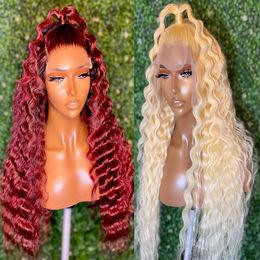 Lace Wigs Burgundy 613 Blonde Deep Wave Synthetic Front Heat Resistant Fibre for Women Pre Plucked Daily Cosplay 230609