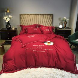 Bedding sets est four piece bedding fashion cotton double household bed sheet quilt cover splicing design red color 230609