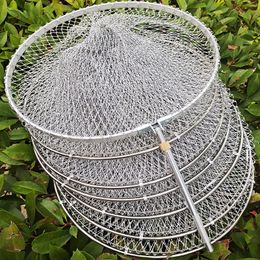 Fishing Accessories Bag Landing Net Handmade Grey Braided Line Hand Folding Quick drying Cages Stainless Steel Rings Gear 230609