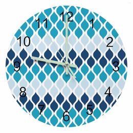 Wall Clocks Moroccan Texture Blue Luminous Pointer Clock Home Ornaments Round Silent Living Room Bedroom Office Decor