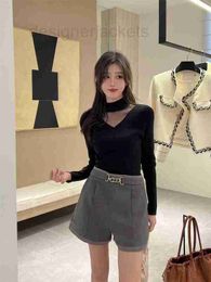 Women's Shorts Designer high-end autumn/winter high score items fashionable exquisite metal buckle decorative wool shorts RXT9