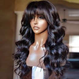 Synthetic Wigs Long Human Hair With Bangs Brazilian Body Wave Wig Full Machine Made Bang Remy For Women 230609