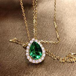 Pendant Necklaces Huitan Trend Green Water Drop CZ Necklace Fashion Jewelry For Women Gold Color Luxury Wedding Accessories Fancy Gift