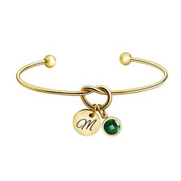 Bangle Initial Letter Knot Bracelet Love Stainless Steel Openning Bracelets With 12 Colours Birthstone Charm Pendant Jewellery For Wome Dhtyw