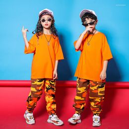 Stage Wear Kid Hip Hop Clothing Plain Oversized T Shirt Top Camouflage Tactical Cargo Jogger Pants For Girl Boy Jazz Dance Costume Clothes