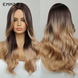 Synthetic Ombre Brown to Blonde Wigs Natural Soft Blond Wavy Hair Wig for Women Cosplay Wigs High Temperature Fiberfactory dire