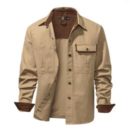 Men's Jackets Mattswag Mens Corduroy Washed Solid Cotton Shirts Autumn Winter Patchwork Warm Cargo Casual Loose Stylish Coats Hombre