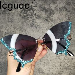 Sunglasses Butterfly Diamond Luxury Brand Designer Sunglasses Trendy Fashion Rimless Crystal Sun Glasses Bling Diamond Eyewear 230609