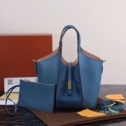 Large Tote Shopping Bag Plain Handbags Shoulder Bags Genuine Leather Zipper Wallet Long Strap Two Piece Set Designer Handbag Purse