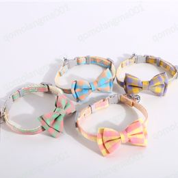 Dog Cat Plaid Bowknot Collars Adjustable Pet Cat Collars With Cute Bells Bowtie Detachable Bow Comfortable Small Dogs Collar