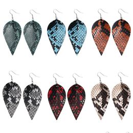 Charm Fashion Pu Leaf Leather Dangle Earrings For Women Snake Skin Pattern Mti Colors Bohemia Double Side Hook Jewelry Drop Delivery Dhlr9