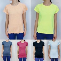 Lady Sports Short Sleeve Tshirt Yoga Tight Tops Slim Fitness T-Shirts Breathable Bodybuilding Tee Shirt Round Neck Exercise Swiftly Tech Gym