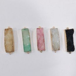 Pendant Necklaces Rectangle Druzy Connectors Gold Plating Natural Gem Stone Black Blue Green White Crystal Cluster Pendants For Jewelry