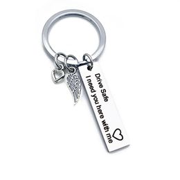 Key Rings Engraved Keychain Stainless Steel Ring Never Drive Faster Than Your Angel Can Fly Stamped Chains Jewellery Drop Delivery Dhcht