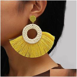 Dangle Chandelier Circle Fan Shaped St Tassel Earrings For Women Weave Rattan Braid Earings Bohemian Jewellery Drop Delivery Dhnt8