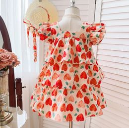 Girl's Dresses Retail Baby Girls Summer Cute Love Pattern Dress Princess Kids Swee Dress Holiday 2-7 T 230609