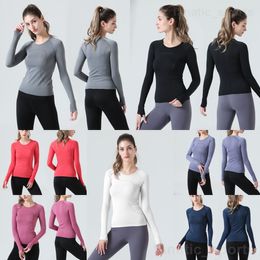 Lu Align Lu Lady Fitness Yogas Tops Long Sleeve Popular Bodybuilding Tshirt Quick Dry Stretch Running Tee Shirt Soft Sanding Slim Gym T-Shirts Breathable