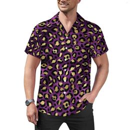 Men's Casual Shirts Purple And Gold Leopard Blouses Animal Print Hawaiian Short Sleeve Graphic Streetwear Oversize Beach Shirt Gift