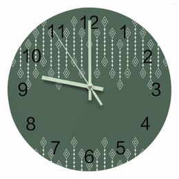 Wall Clocks Bohemian Geometric Lines Green Luminous Pointer Clock Home Ornaments Round Silent Living Room Office Decor