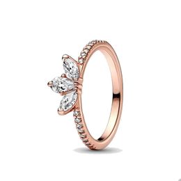 Sparkling Herbarium Cluster Ring for Pandora 18K Rose Gold Stacking Rings designer Jewellery For Women Girls Crystal Diamond Wedding ring with Original Box