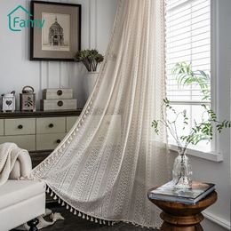 Curtain Crochet Translucent Living Room Curtains Set American Country Hollow Boho Balcony Bedroom Finished Bay Window Art Decor 230609