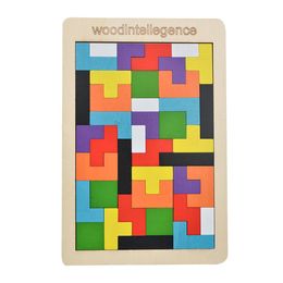 Wooden Bricks Puzzle Brain Teasers Toy Tangram Jigsaw Intelligence Colourful 3D Russian Blocks Game STEM Montessori Educational Gift for Kids 40 Pcs