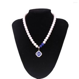 Pendant Necklaces Abadon Blue Enamel White Crystal Greek Letter Sigma Gama Rho Pearl Statement Sorority Women Jewellery Handmade Custom