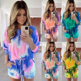 Women's Tracksuits 2023 Women's Home Clothes Two-Piece Summer Tie-Dye Print Long-Sleeved Plus Shorts Set Female Clothing