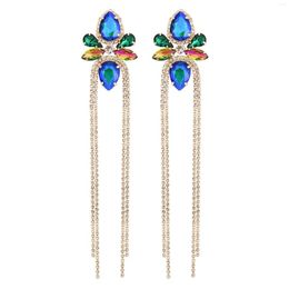 Dangle Earrings Vedawas Crystal Embellished For Women Hyperbole Bright Long Tassel Rhinestone With Flower Drop Wedding Jewellery