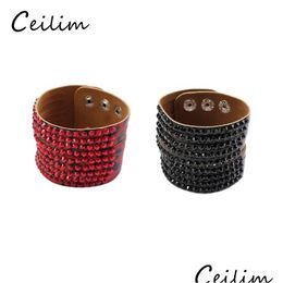 Chain Fashion Casual Personalized Rhinestone Wide Leather Bracelets Bangles Wrap Adjustable Bracelet Wristbands For Women Snap Butto Dhqj9