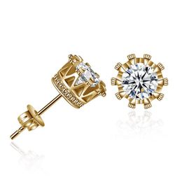 Stud Zircon Crystal Crown Earrings Classic And Trendy Small Goldcolored Ear Studs For Women Men Drop Delivery Jewelry Dhngv