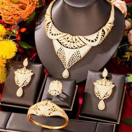 Necklace Earrings Set Siscathy Arab Algeri Luxury Zircon Geomtry Wedding Jewellery For Women Unique Design Rings Collar Female Engagement