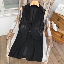 Women's Vests 2023 Summer Women Chiffon Solid Waistcoat Female Teen Ladies Sleeveless Jacket Long Vest With Button A86