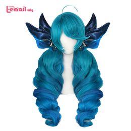 Hair pieces L email Synthetic LoL Gwen Cosplay Game LOL Gradient Blue Long tails Halloween Heat Resistant 230609