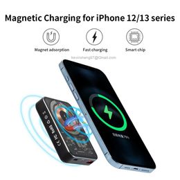 Free Customised LOGO 10000mAh 22.5W Power Banks Fast Magnetic Wireless Chargers For iPhone 13 12 11 Pro Max magsafe Xiaomi PD 20W transparent style